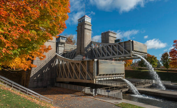 Peterborough lift lock photographed in the fall. This lift lock is the highest hydraulic liftlock in the world.
